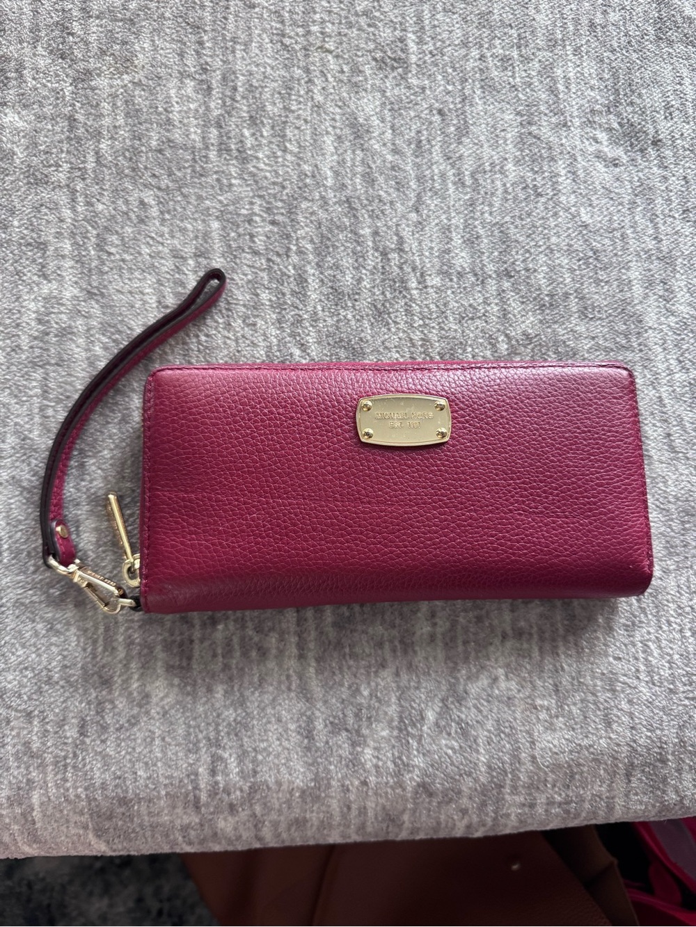Michael Kors Wine Leather Wristlet Wallet with Gold Plate